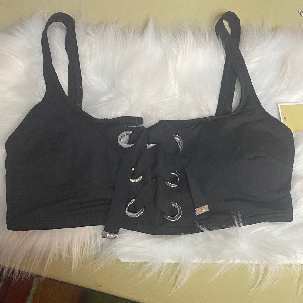 Michael Kors Black Lace-Up bikini top size large